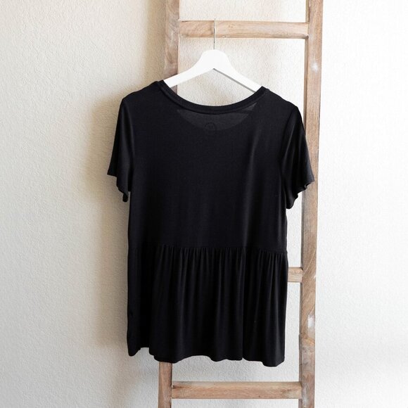 Maurices Women’s Size Small Black Babydoll Top Short Sleeve Peplum Style Tee - Picture 3 of 6